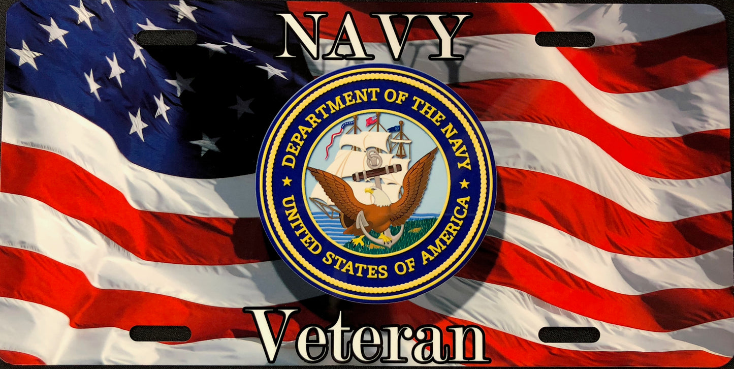 License Plate, Navy Veteran / Navy Seal on Flag