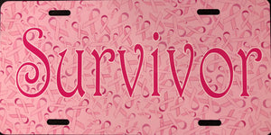 License Plate, Survivor on Pink Ribbon Background